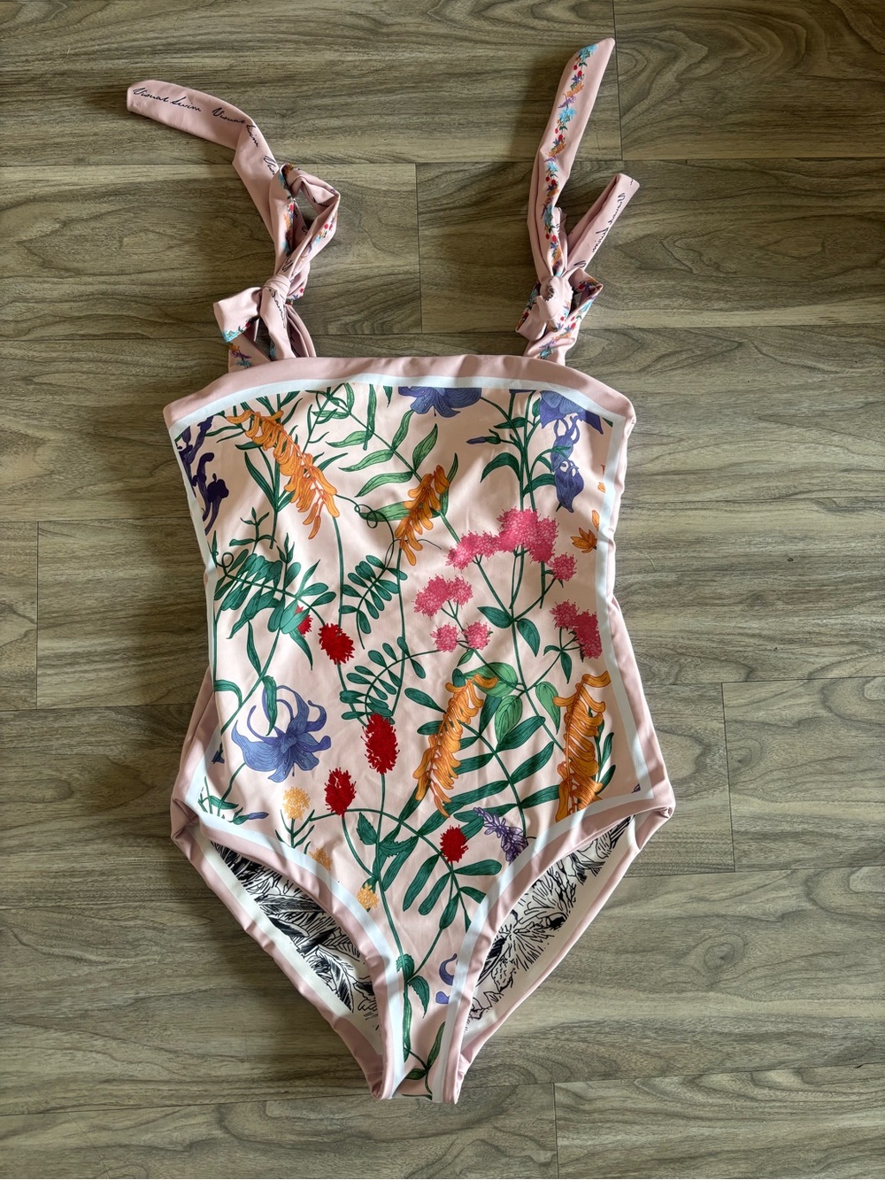 Pink Floral One-Piece reversible Swimsuit with Tie Straps